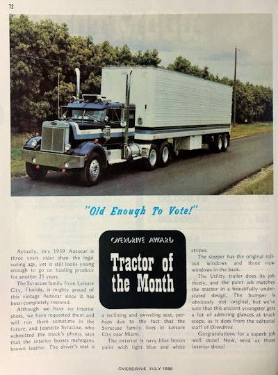 Green was off by 10 years in his recollection of the year of this 1959 Autocar — he’d recalled it as a 1969, yet the then-Florida-based rig is no doubt exactly the one he was thinking of when he wrote in to see whether we might find it.
