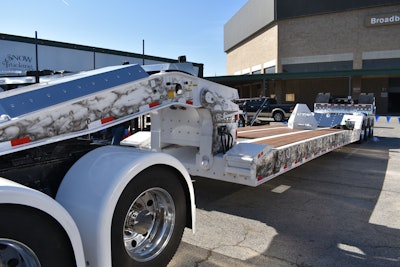 The 2019 Globe RGN hauls oversized equipment and machine tools for Jones’ business, SPB Trucking.