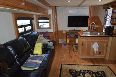 The Kaderabeks’ recreational trailer, with plenty of space when the slideouts are extended, as shown, was designed to allow comfortable use when the slideouts are closed.