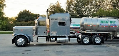 In his chemical tank operation with this 2019 389, Holliday has to re-up his hazmat endorsement every four years when renewing his CDL, also a prerequisite in other hazmat niches. Heniff, the company he’s leased to, requires its own recertification class every three years, and monthly training. “When you first start,” he says, it’s learning “how to air-off and pump-off loads – and other basics of hauling a tanker.” The hazmat endorsement itself requires the periodic background check and fingerprints, likewise the state’s written test on hazmat regs and procedures. “As many years as I’ve been doing it, every four years I go get the [regs] book anyway just to read through it before I take the test. You’re allowed to fail it at least once. In his home state, you have to pay the $25 to take the test again, right then.”