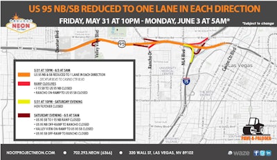 Sections of U.S. 95 and I-15 will be closed this weekend as crews work to repave the highways.