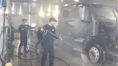 Using hot water and reaching tight spots on the truck are critical to thoroughly removing road salts that may have set in from winter driving.