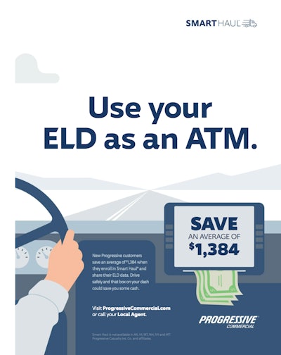 This ad touted Progressive’s premium discounts on average for truckers supplying ELD-derived information to the company.