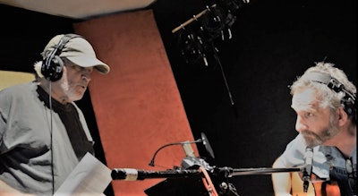 Legendary songwriter, session player and bandleader Travis Wammack (left) here directed Marhoefer through laying down the scratch track for subsequent layering of final acoustic, slide guitar, vocals and more.