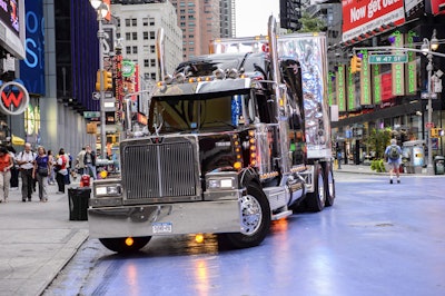 Frequent driving into large cities is one of many factors that can drive up an operator’s liability insurance. This photo, published in Overdrive in 2013, shows a Western Star LowMax owned by Pete Demarest negotiating the streets of Manhattan, one of Demarest’s destinations for hauling equipment for big entertainment productions.