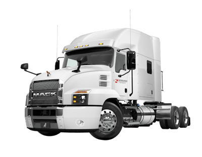 This 2019 Mack Anthem is powered by a 505-hp Mack MP8 with a 12-speed mDrive. It also sports a 70-inch sleeper.