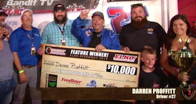 Darren Proffitt claimed his first Bandit Big Rig Series win on Saturday, July 27, at Elko Speedway in Minnesota.