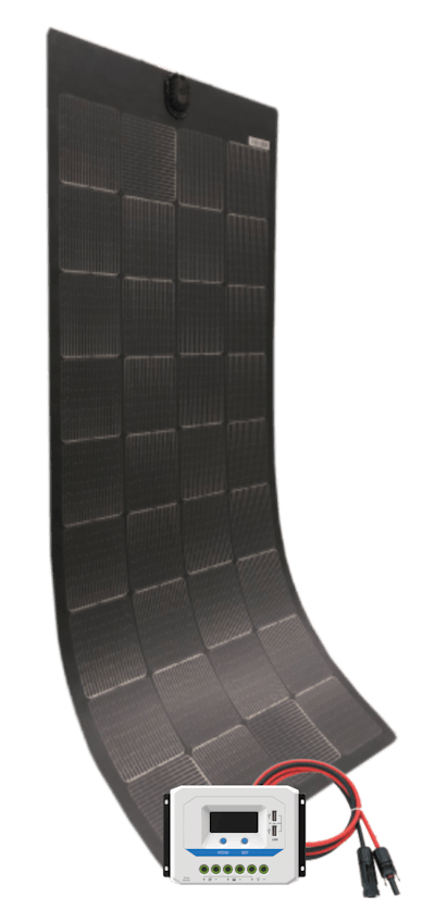 A unique mesh-grid technology in the premium flexible Solar MAX panels delivers high durability, the company says. The panels are extremely efficient and can harvest up to 20% than other comparably-sized panels, even in low light and shaded conditions. Peel-and-stick adhesive backing eliminates the need to glue or drill mounting holes, enabling a fast installation.