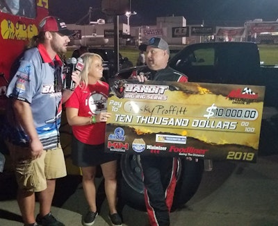 Ricky “Rude” Proffitt (right) won his second race of the Bandit Big Rig Series season at Madison International Speedway.