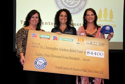 Tina Arundel, corporate communications manager, TravelCenters of America (center), presented the check to Shannon Currier, director of Philanthropy and Development (left) and Donna Kennedy, executive director of the St. Christopher Truckers Relief Fund (right).