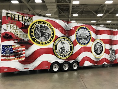 The passenger side of the trailer is a tribute to America’s military. (Photo by Matt Cole)
