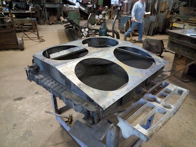 The redesign of the housing for the four-electric-fan set-up in place of Capell’s Detroit’s main engine fan — the more sturdy steel fab work was performed at OTR Truck and Trailer Repair in Dalton, Ga., the only shop in the country, Capell says, with a working knowledge of the patented system at this point. The redundancy elements of this four-fan treatment, Kenny says, makes for a side benefit in that the failure of a single fan won’t shut him down entirely. It was a bad fan clutch that gave him the initial inspiration to develop the entire system.