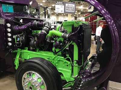 The engine of Kounkel’s 389 is painted to match the exterior and frame.