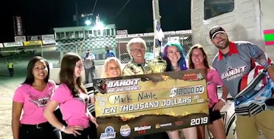 Mark Noble (center) claimed his first Bandit Series win of the season and the second of his career Saturday, Aug. 17, at Kalamazoo Speedway in Michigan.