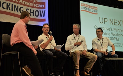 From left: ATBS’ Matt Amen, Godspeed Expediters small fleet owner Les Willis, Henry Albert of Albert Transport, and Angus Transportation owner-op Jimmy Nevarez