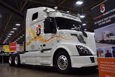 An outfitted test vehicle in the Starsky small fleet is on display in the New Truck Pavilion at GATS in the Hall D area. Two safety and remote “tele-ops” drivers with company have been on hand to answer attendee questions, too.