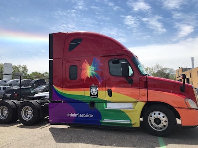 “Our rainbow-wrapped trucks help bring visibility and show our support for the LGBTQ+ communities and their allies at Pride and during the rest of the year,” says David Carson, chief diversity officer for Daimler Trucks North America.