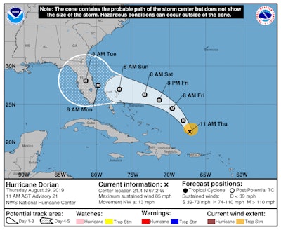 Hurricane Dorian is currently expected to make landfall Sunday night or Monday morning as a Category 4 hurricane.