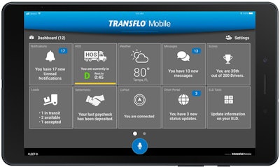 The Samsung Galaxy Tab A runs on the Android operating system, has 32GB internal storage, dual cameras (for document scanning), and a 1.4GHz quad-core processor. Transflo also offers a range of mounting and charging options to keep the device powered up and secure inside the cab.