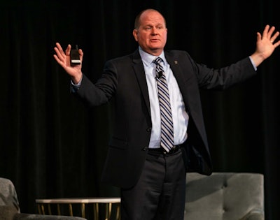 FTR CEO Eric Starks spoke Wednesday at FTR’s Transportation Conference. His key message was that the freight market is healthy, despite declining spot market rates and a market correction from 2018. (Photo courtesy of FTR.)