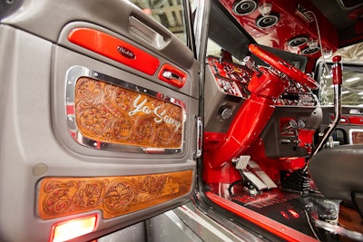 More than 25 intricate leather panels line the interior with each portraying a different aspect of the family business started by his grandfather, Harry.