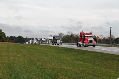 More than 60 truck drivers came out Saturday, Oct. 26, in Tollesboro, Kentucky, to support a local driver, Tony Corns, who had to hang up his keys earlier this year after being diagnosed with Berger’s Disease, which causes the immune system to attack the kidneys. (Photos provided by Martha McCann)