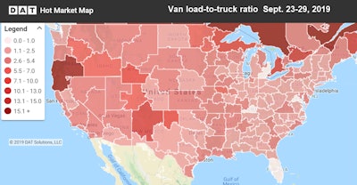 Shipper demand for vans returned to normal in Houston and other markets affected by recent flooding. Rates, however, did not respond immediately as averages through Sept. 29 show below, with only slight month-over-month improvement over August.