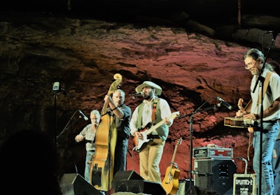 Jason Lee Wilson and James County, pictured during their three-song set at The Caverns. Personnel backing Wilson on guitar, vocals and a mean whistle include: drummer Dave Dowda, Michael Hagaman on bass, Denis Marlowe on dobro, guitarist Marvin Shrum, and fiddle player Bob Townsend.