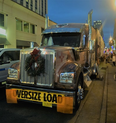 The rig and its lengthy cargo were parked Nov. 21 evening along 5th Ave. South near Broadway for display.