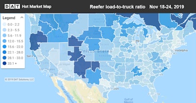 Spot reefer volumes set a weekly record, with California markets leading the way for load availability.