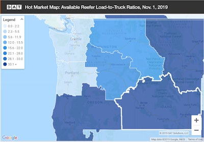 November began with more demand for trucks in the Pacific Northwest and Upper Rockies — prime regions for potato growing and processing.
