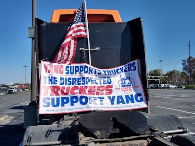Among the banners on trucks this morning staged at the Lexington, Ky., Fayette Mall ahead of Donald Trump’s rally later today.