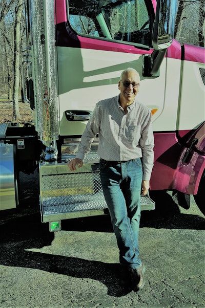 Connecticut-based short-haul open-deck owner-op Joe Bielucki, standing next to his new Cummins X15-powered 2020 Peterbilt 567, which he took delivery of in October.