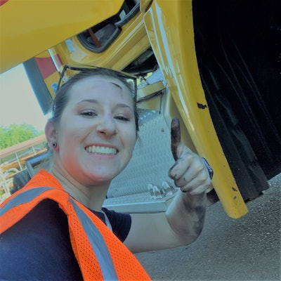 Bonus: For Lonnie Laurie, now remarried to his wife, Joy, the world of trucks and trucking has become more of a family affair in recent years. His daughter, Tyler (pictured here), now manages the tire shop at a Love’s location in Arizona, and his son, Kaleb, pulls Michigan doubles intrastate there.