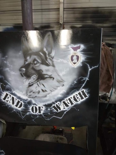 Updates include this appreciation of military dogs’ service, shown here in progress.