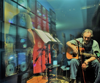 Marhoefer, in studio at the recording session for the “Over the Road” theme (hear the song in the vid up top, produced by James Crowley of the Texas Media Foundry). Throughout the new series, Marhoefer’s original music is featured prominently.