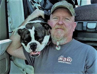 Owner-operator Rob Goodwin and his American bulldog and on-truck best friend, Patty.