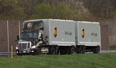 UPS is petitioning FMCSA to allow its driver trainees to pull doubles. (UPS photo)