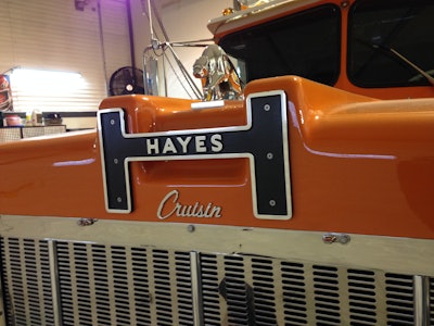 The classic Hayes logo with the grizzly bear hood ornament.