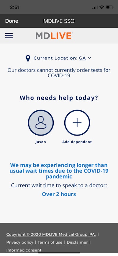 “One thing we have seen of late is that wait times have gone from initially being five-ten minutes” at the February 1 launch “to now up to two-three hours. Yet you don’t just sit there and wait on the phone.” Rather, you’ll be put in a virtual queue and sent a notification when it’s time for your consult, Sheets added. As this screenshot shows, the service’s docs cannot refer for COVID-19 testing, yet can be relied on for professional, informed advice. Also as shown, dependents (spouse, children) can access to the service, too, with the NAIT membership ID and the member’s date of birth.