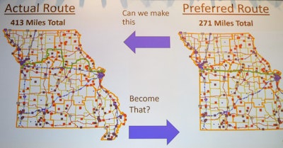 This slide and the potential mileage reduction with effective routing in auto-permitting procedures has proved effective, Marion said, in making the case that harmonization could deliver untold benefits in fuel and other cost savings, not to mention time, emissions and the like.