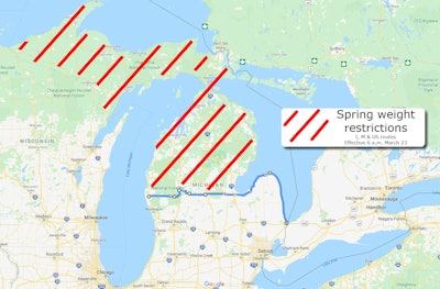 All state trunklines north of the line, including the entire Upper Peninsula, will continue to have seasonal weight restrictions imposed and enforced. State routes typically carry M, I, or U.S. designations.