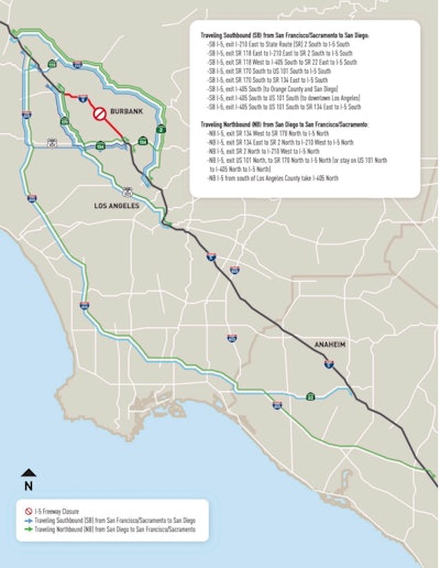 There are a number of detours drivers can take next weekend when I-5 is closed through a section of Los Angeles. (Click to enlarge)