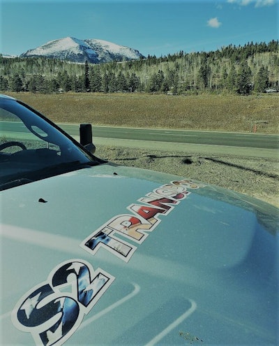 S2 Transport’s logo on the hood of one of their Ram 3500 diesels.