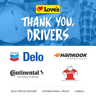 E-COUPON OFFER | Hankook Tire partnered with Love’s Travel Stops and a team of sponsors shown in the above image to offer 100,000 truck drivers a $5 e-coupon. The coupon can be used at any Love’s location for in-store purchases. “Truck drivers have been vital in continuing the supply chain of essential goods and commodities throughout the country during these difficult times,” said Rob Williams, Hankook’s Vice President of TBR Sales. The offer is a way of showing appreciation for the professionals, he added, echoed by Love’s reps. The coupon is redeemable by the first 100,000 drivers to do so through the Love’s Connect mobile app, following these steps; 1) Access or download the Love’s Connect app. 2) Add your My Love Rewards account. 3) Add the deal to your account in “Mobile Deals.” 4) Scan the app or swipe your loyalty card to save $5. Tobacco, alcohol, fuel and lottery transactions are not eligible.