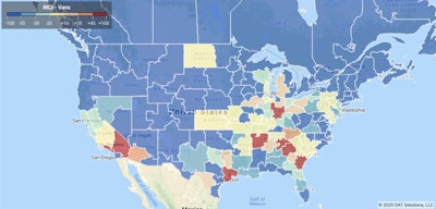 DAT’s Market Conditions Index shows van load availability warming up in the middle of the country.