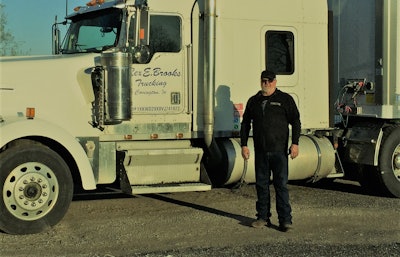 Indiana-based Rex Brooks hauls in this 1997 Kenworth W900, and his wife hauls under the same authority in a 2009 model. He also owns two other trucks. All are paid for, though he does have a loan on a Stoughton dry van purchased in April. As of early May, he’d been shut down for upward of a month, given cheap rates and trouble with direct customers. “I’m grateful I don’t have a $2,500-a-month truck payment,” he said. Right before the virus hit, he and his wife “were going to buy a newer truck to do California. We were going to get rid of hers, and it’s a good thing we didn’t.”