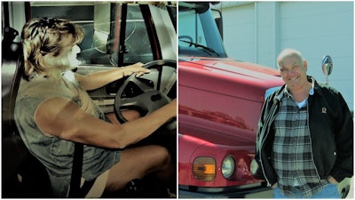 Pictured here are PTS Worldwide founders Nancy and Rick Poulos, in the early days of the fleet just post-Great Recession. The pair started the business with a leased power unit, and the red KW pictured here is first used truck they purchased outright.