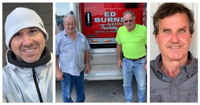 Representing the finalists, from left: James Davis of James Davis Trucking; Terry Burns, right, general manager of Ed Burns & Sons Trucking, with his brother, Mike Burns; and John McGee of John McGee Trucking.