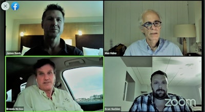 McGee (bottom left) probably deserves the “above-and-beyond award” in the 2020 Small Fleet Champ discussion, said Max Heine (top right) in his introduction to the live Q&A portion of last night’s panel discussion. Simsboro, Louisiana, had been the literal eye of the Hurricane Laura storm in North Central Louisiana earlier in the day and power had been knocked out at both McGee’s home and shop. His wife and business partner, Brenda, had her laptop charged in preparation and the pair found a spot with a good cell signal in town to do the broadcast from their car.